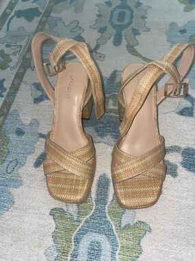 Tan Woven Strappy Block Heel Sandals